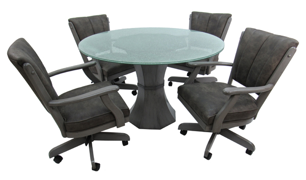 Grey - Classic Caster Chairs Round Glass Table Dinette