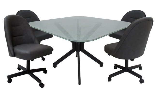 M-235 Caster Chairs Crackle Glass Table Dinette