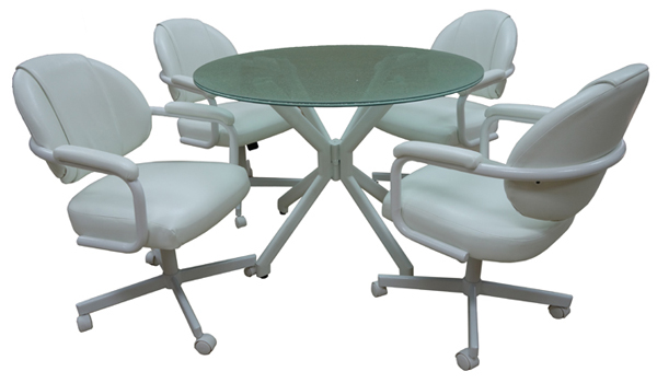 M-70 Caster Chairs Round Crackle Glass Table Dinette
